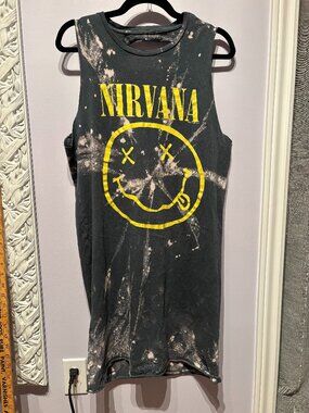 Topshop Women’s Nirvana Tie Dye Slitted Open Back Casual Bikercore Tshirt Dress
